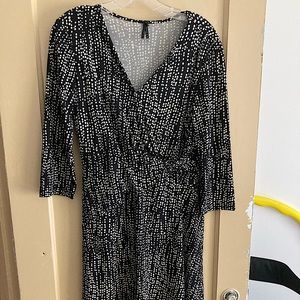 Black white crossover dress mid length sleeves